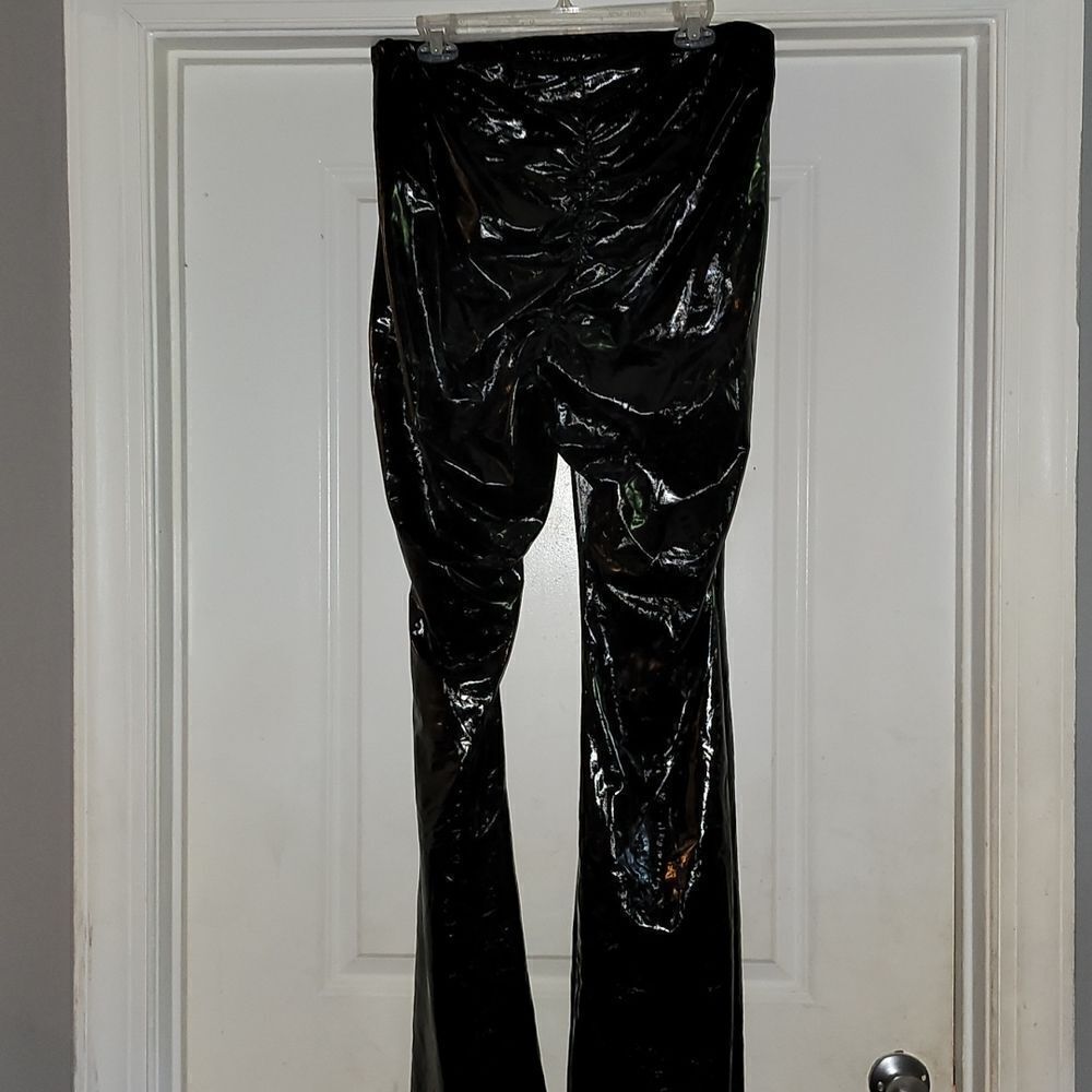 Boot leg patent leather pants